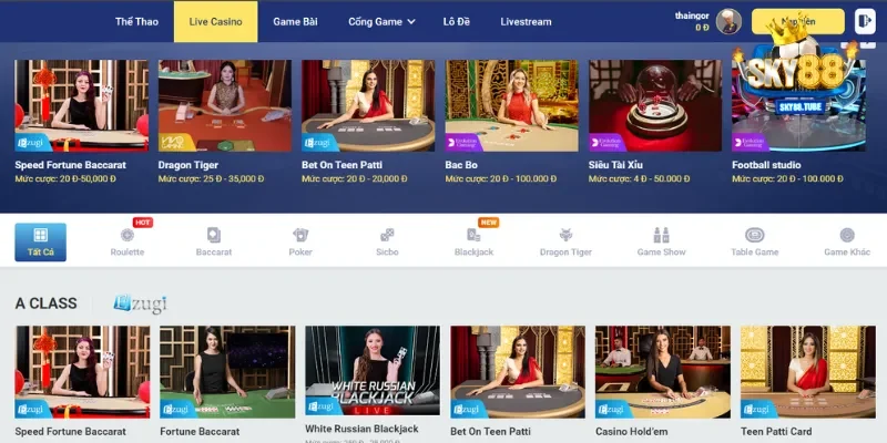 Gợi ý những trò chơi Casino hấp dẫn tại Sky88